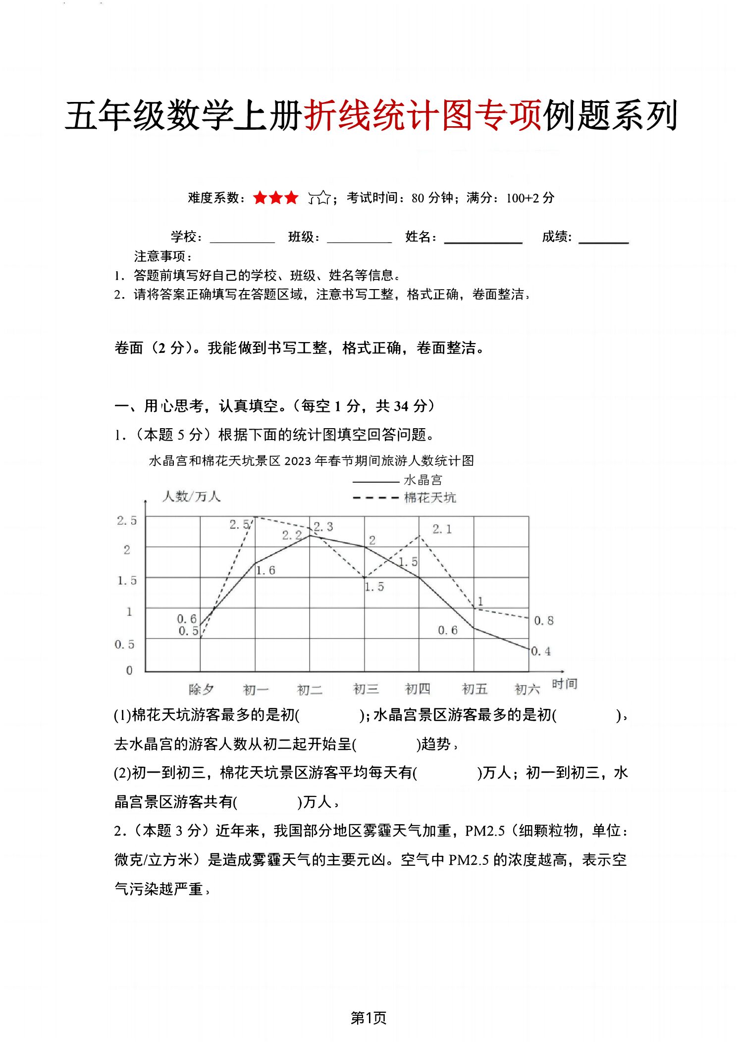五年级（上）数学折线统计图专项练习(2).pdf